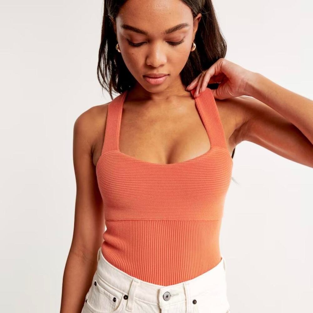 Abercrombie & Fitch Women's XS Orange Ribbed Cross-Back Tank Top Summer U6-14